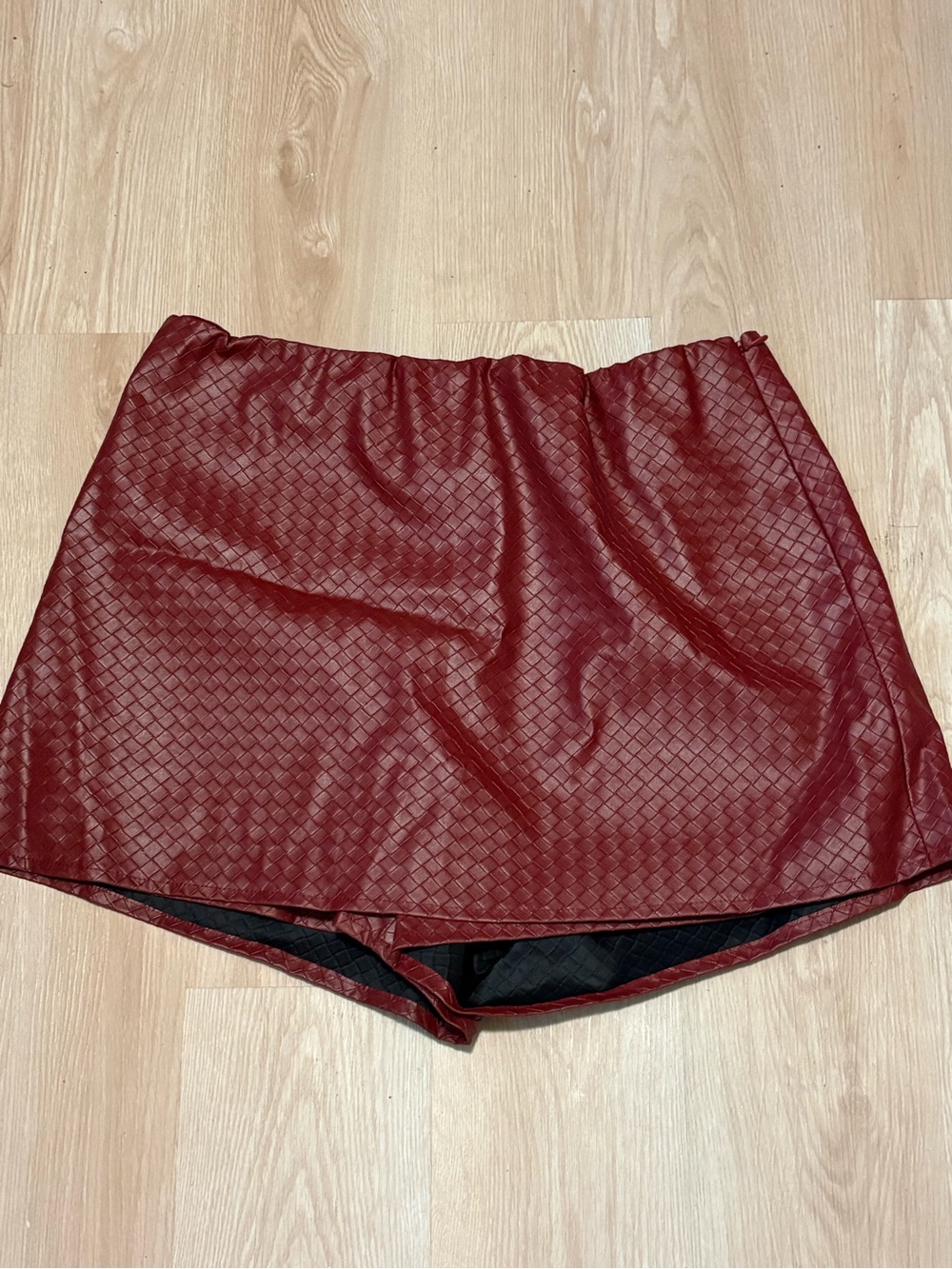 SHEIN Curve Quilted Faux Leather Mini Skirt - Burgundy and Black